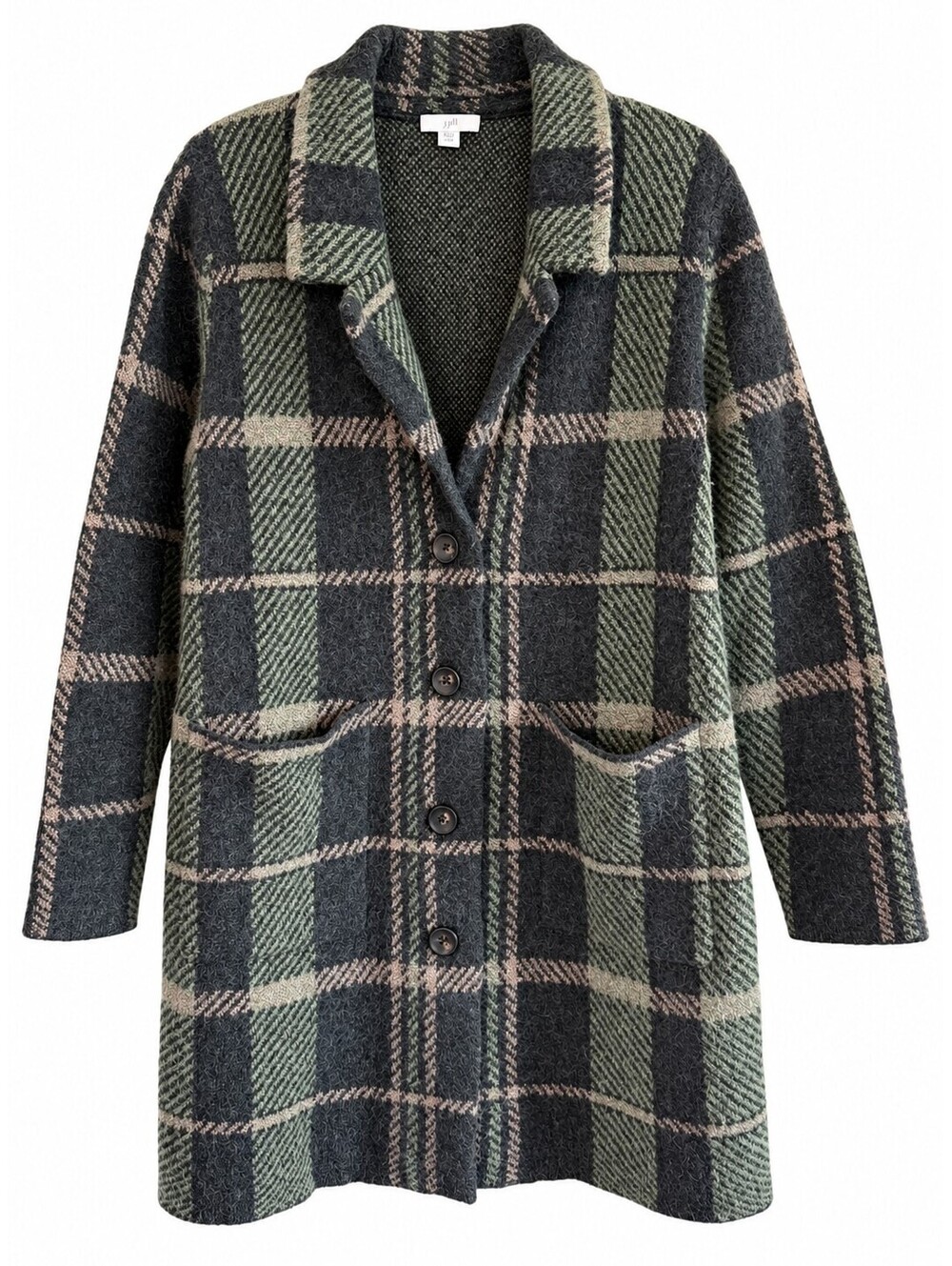 J.Jill XS Plaid Wool Blend Sweater Coat Grandpacore Long Cardigan